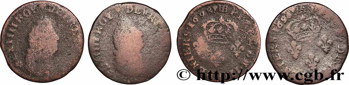 LOUIS XIV &nbsp;THE SUN KING&nbsp; IIII deniers, lot de 2 ex. n.d. Strasbourg lot