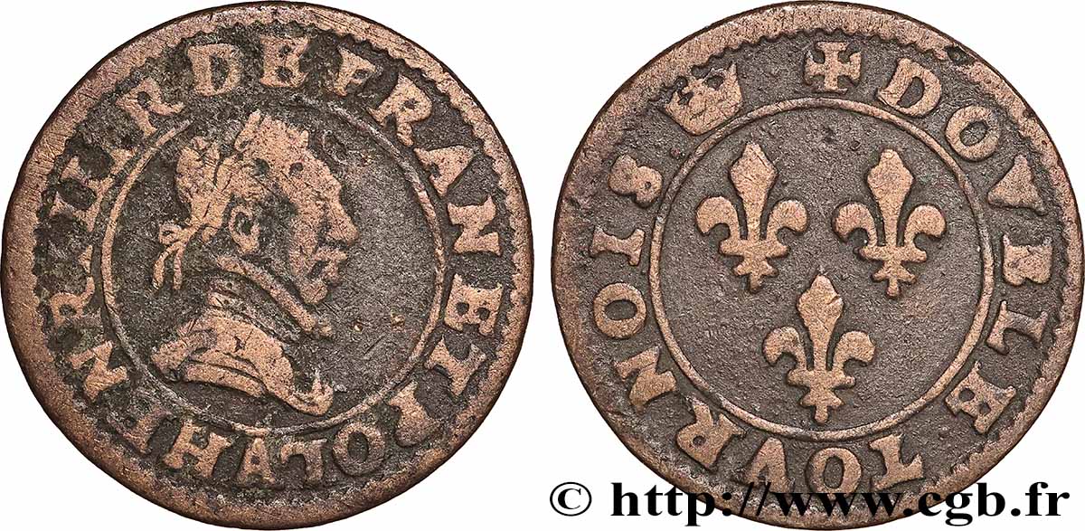 LIGUE. COINAGE AT THE NAME OF HENRY III Double tournois, 2e type de Paris, frappé au moulin n.d. Paris, Moulin des Étuves VF
