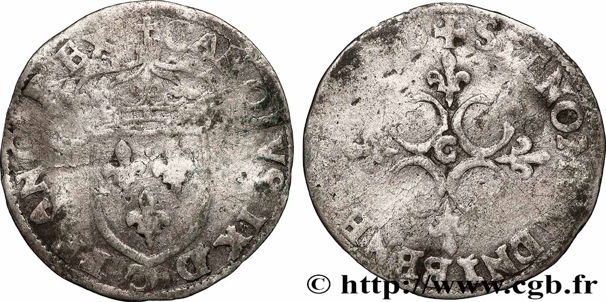 CHARLES IX Sol parisis, 1er type s.m. Poitiers VG