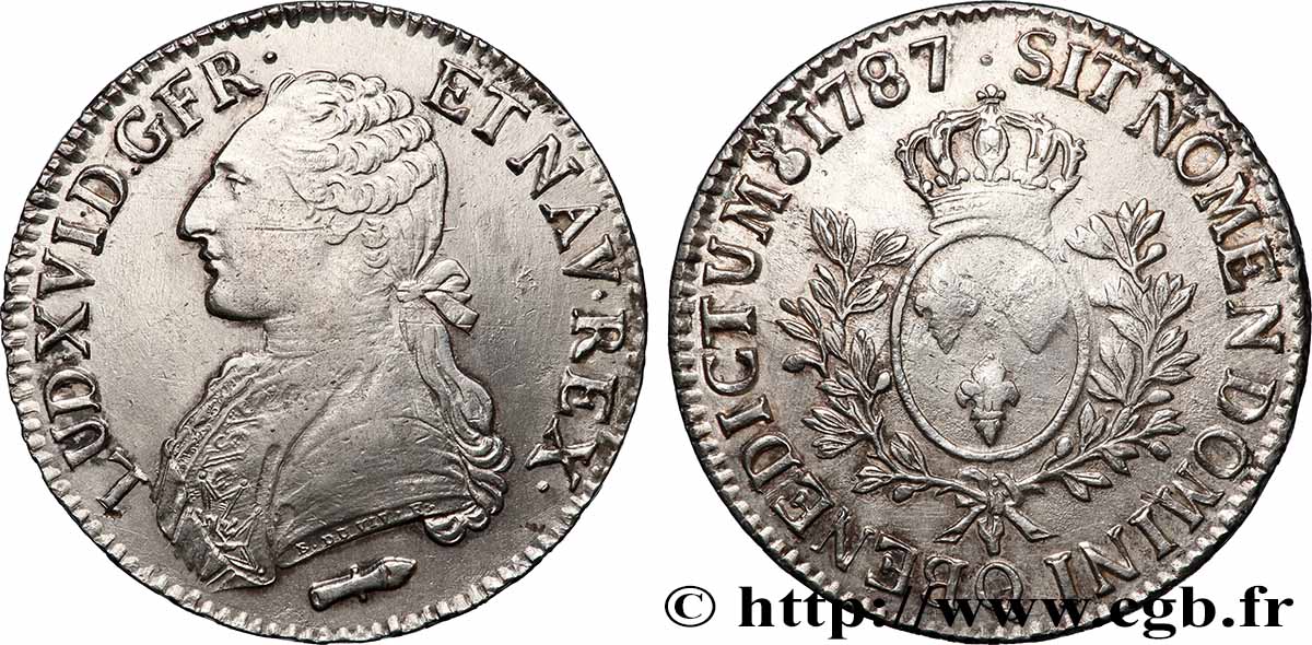 LOUIS XVI Écu aux branches d&nbsp;olivier 1787 Perpignan AU