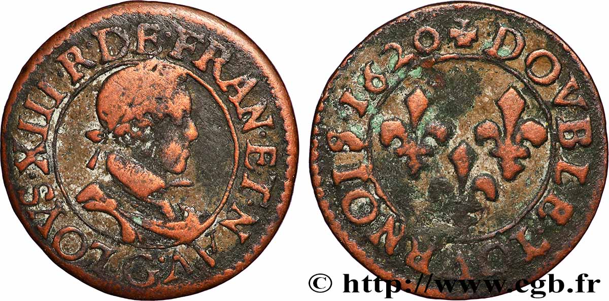 LOUIS XIII  Double tournois, type 2 de Poitiers 1620 Poitiers VF
