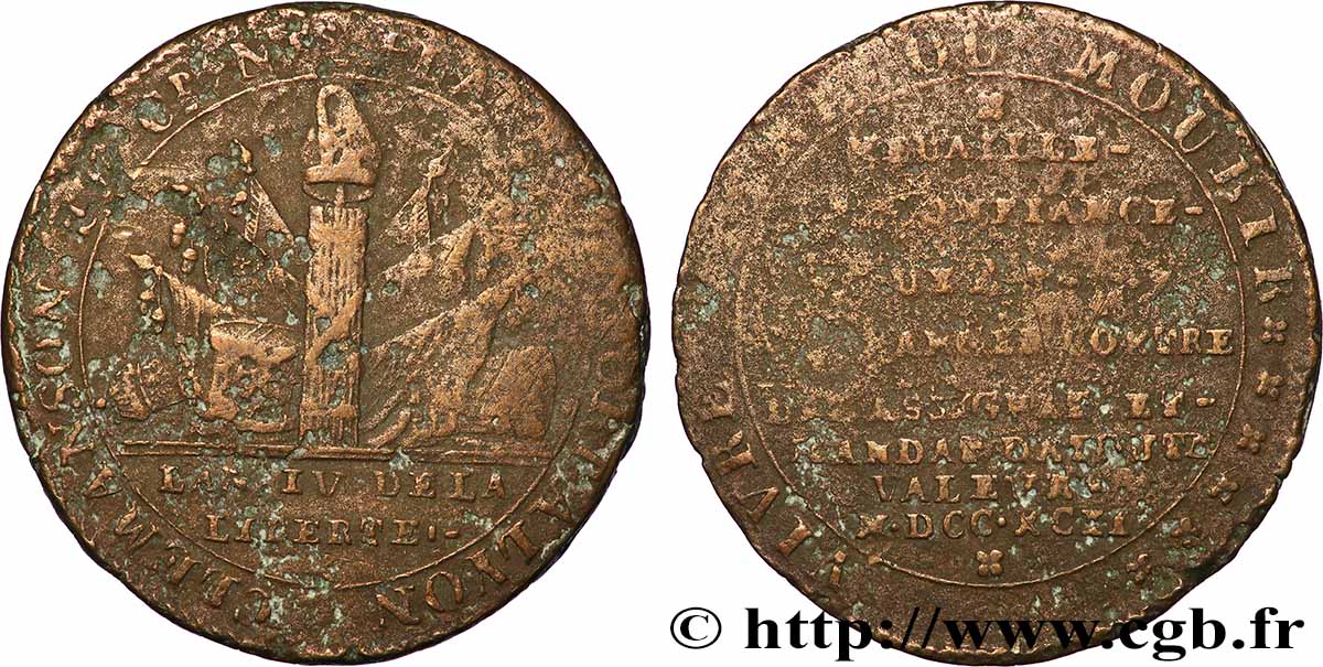 REVOLUTION COINAGE 2 sols de Clémanson au faisceau 1792 Lyon fS