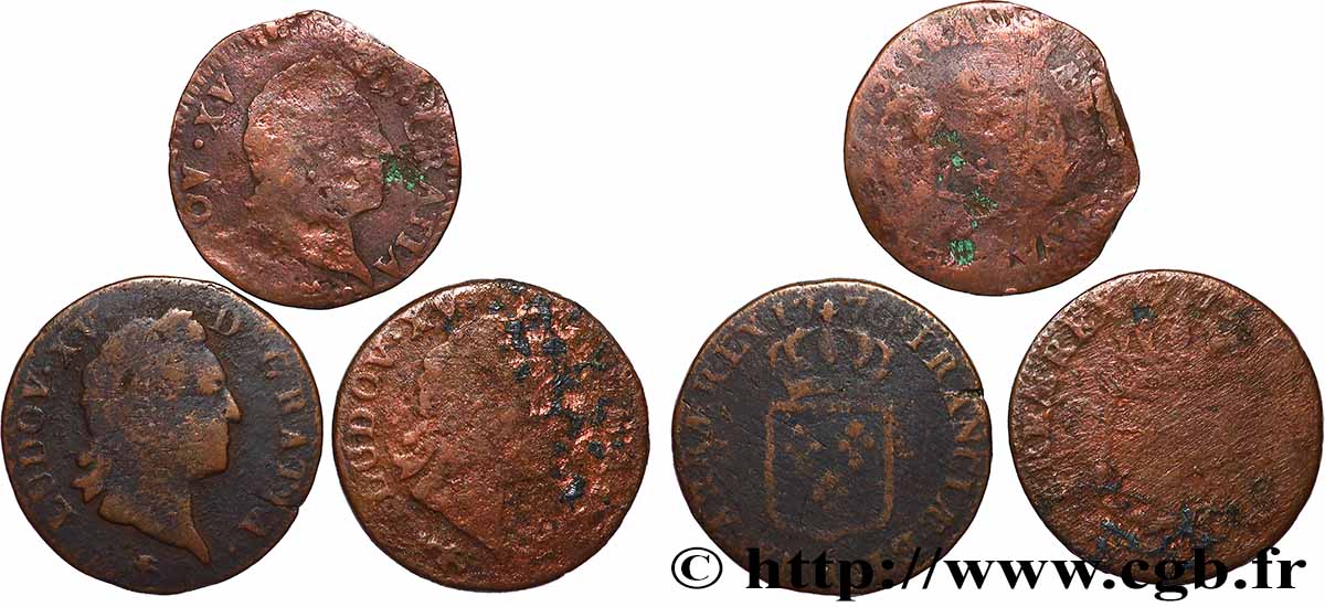 LOUIS XV &nbsp;THE WELL-BELOVED&nbsp; Sol dit &nbsp;à la vieille tête&nbsp;, lot de 3 ex. n.d. Ateliers divers lot