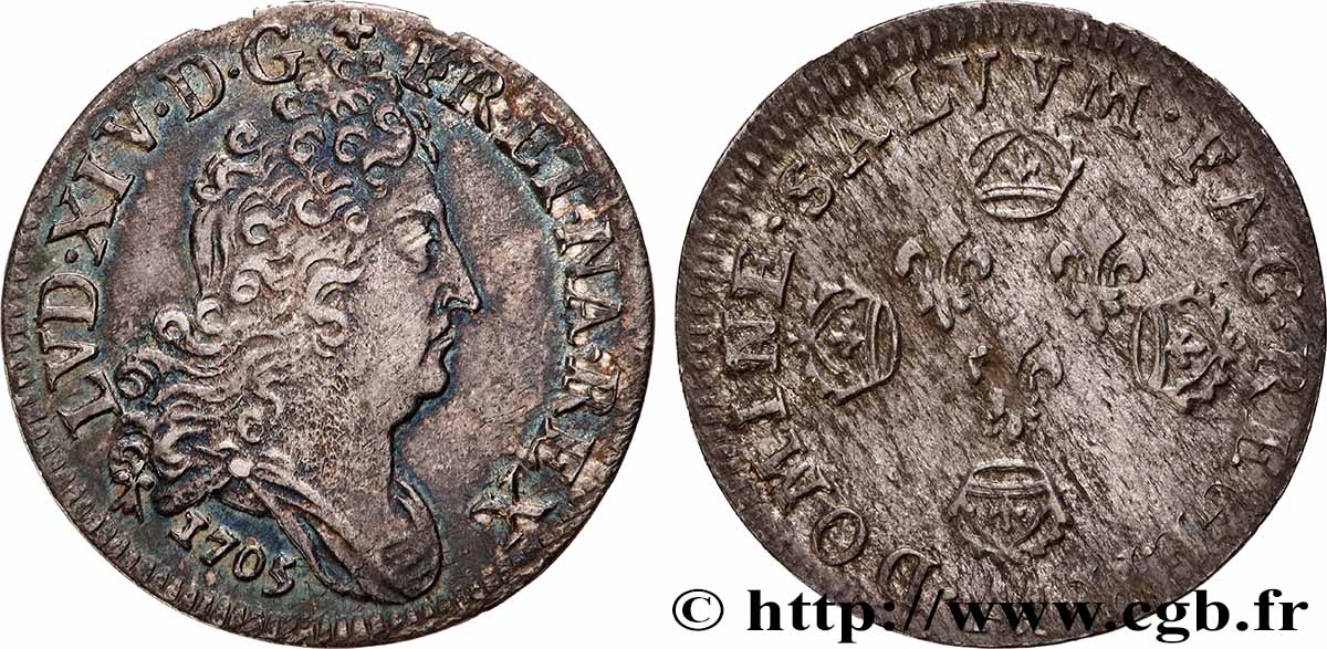 LOUIS XIV &nbsp;THE SUN KING&nbsp; Dix sols aux quatre couronnes 1705 Metz AU