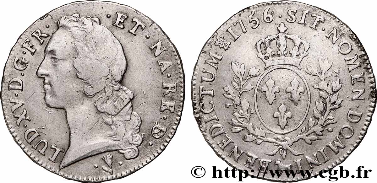 LOUIS XV &nbsp;THE WELL-BELOVED&nbsp; Écu aux branches d’olivier, tête ceinte d’un bandeau 1756 Pau SS
