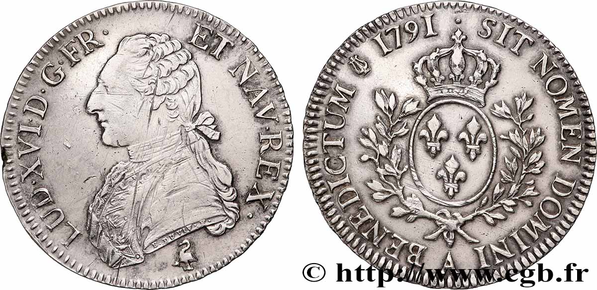 LOUIS XVI Écu aux branches d&nbsp;olivier 1791 Paris fVZ