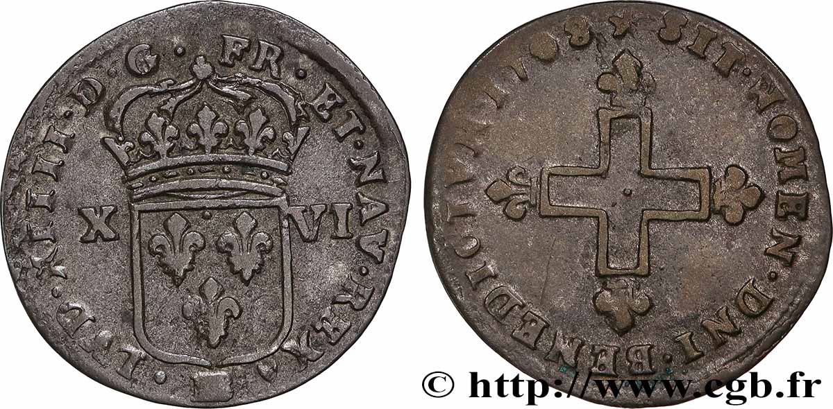 LOUIS XIV &nbsp;THE SUN KING&nbsp; XVI deniers 1708 Strasbourg SS