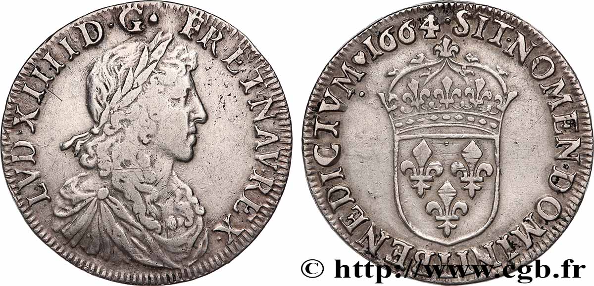 LOUIS XIV &nbsp;THE SUN KING&nbsp; Demi-écu, portrait apollinien 1664 Bayonne SS