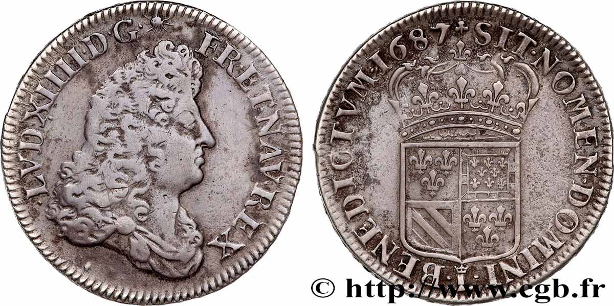 LOUIS XIV &nbsp;THE SUN KING&nbsp; Demi-écu de Flandre 1687 Lille XF