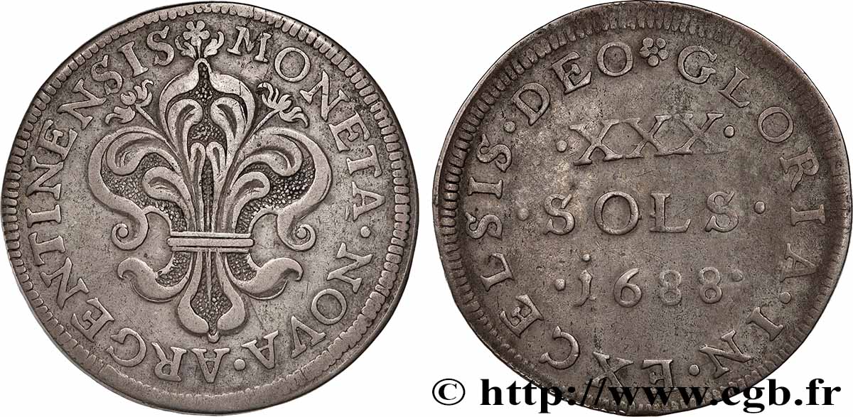LOUIS XIV &nbsp;THE SUN KING&nbsp; XXX sols 1688 Strasbourg XF