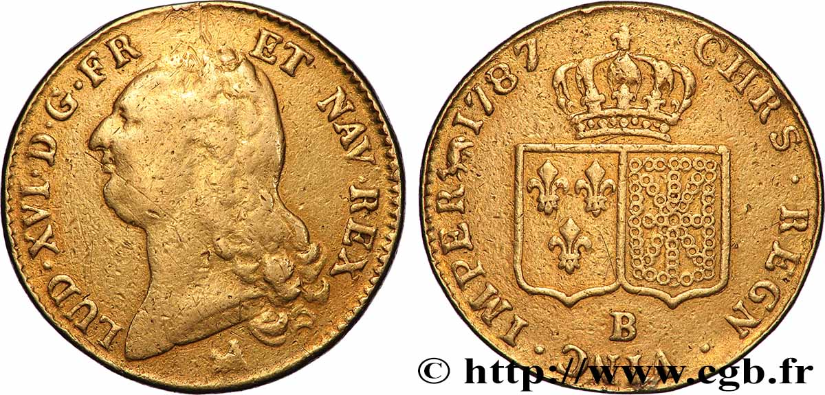 LOUIS XVI Double louis d’or aux écus accolés 1787 Rouen TB+