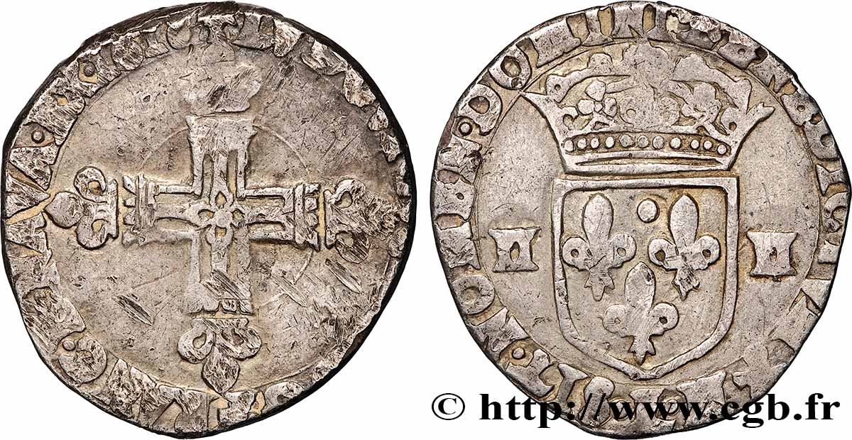 LOUIS XIII  Quart d&nbsp;écu, à la croix fleurdelisée, titulature côté croix 1618 Bayonne fSS/SS