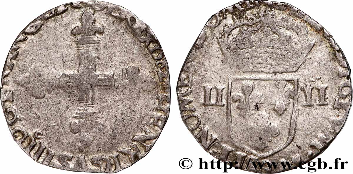 HENRI III Quart d&nbsp;écu, croix de face 1582 Rennes TB