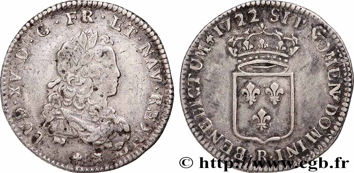 LOUIS XV DIT LE BIEN AIMÉ Tiers d&nbsp;écu de France 1722 Orléans TTB