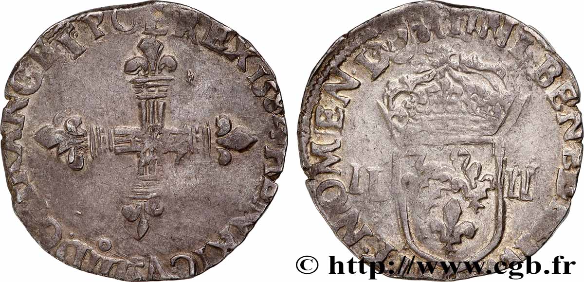 HENRI III Quart d&nbsp;écu, croix de face 1582 Rennes TB+