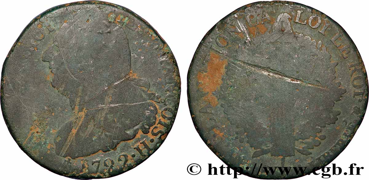 LOUIS XVI 2 sols dit &nbsp;au faisceau&nbsp;, type FRANÇOIS 1792 La Rochelle VG