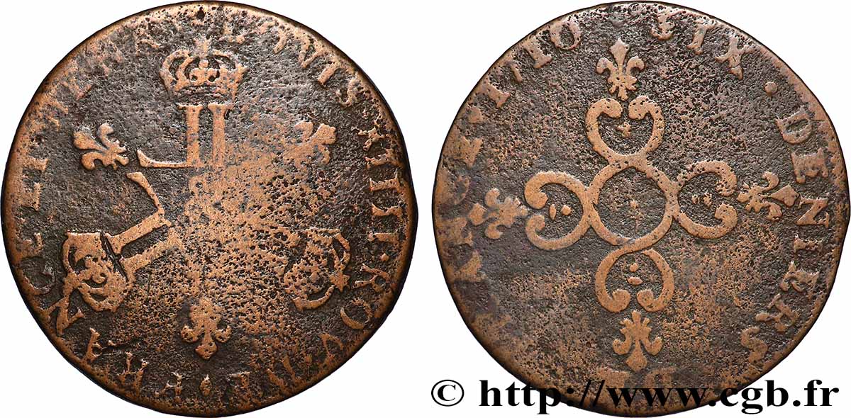 LOUIS XIV &nbsp;THE SUN KING&nbsp; Pièce de six deniers 1710 Aix-en-Provence SGE