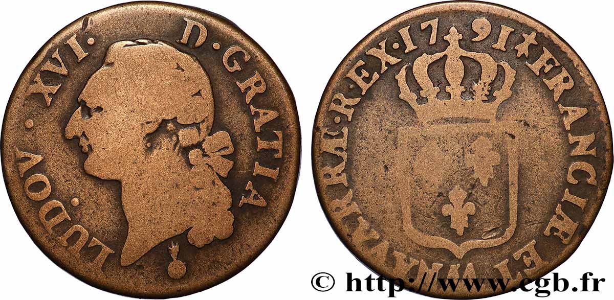 LOUIS XVI Sol dit &nbsp;à l&nbsp;écu&nbsp; 1791 Metz S