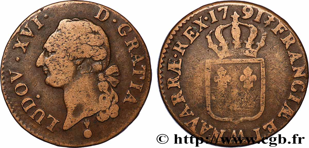 LOUIS XVI Sol dit &nbsp;à l&nbsp;écu&nbsp; 1791 Metz SS/fSS