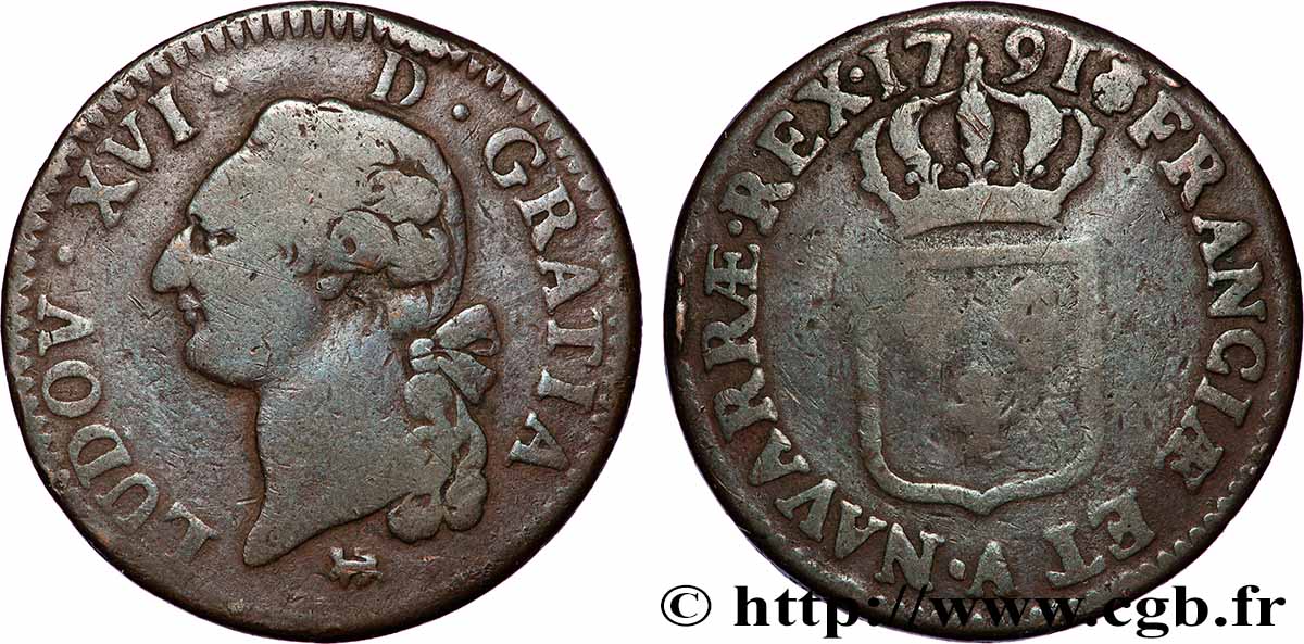 LOUIS XVI Sol dit &nbsp;à l&nbsp;écu&nbsp; 1791 Paris S/fS