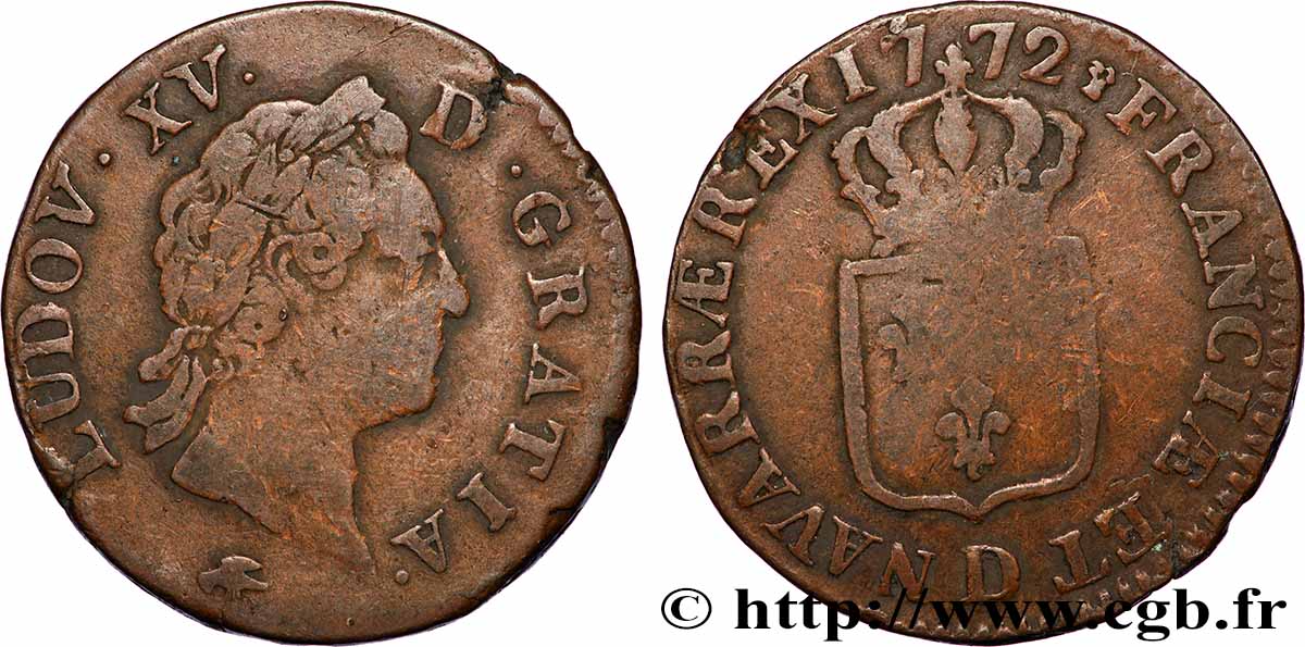 LOUIS XV &nbsp;THE WELL-BELOVED&nbsp; Sol dit &nbsp;à la vieille tête&nbsp; 1772 Lyon VF
