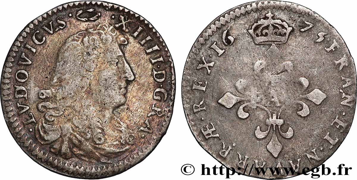 LOUIS XIV &nbsp;THE SUN KING&nbsp; Quatre sols à la croix formée de lis 1675 Paris fSS