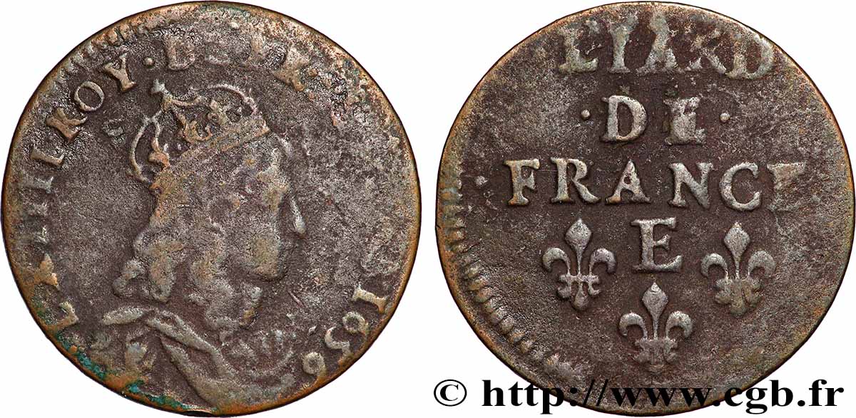 LOUIS XIV &nbsp;THE SUN KING&nbsp; Liard de cuivre, 2e type 1656 Meung-sur-Loire S