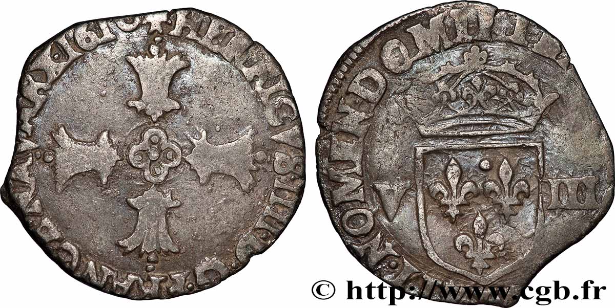 HENRY IV Huitième d&nbsp;écu, croix feuillue de face 1610 Bayonne fSS