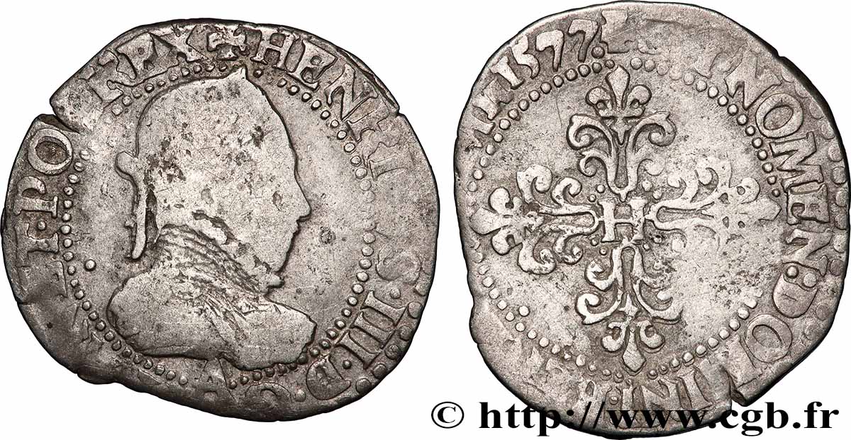 HENRY III Quart de franc au col plat 1577 Paris fS