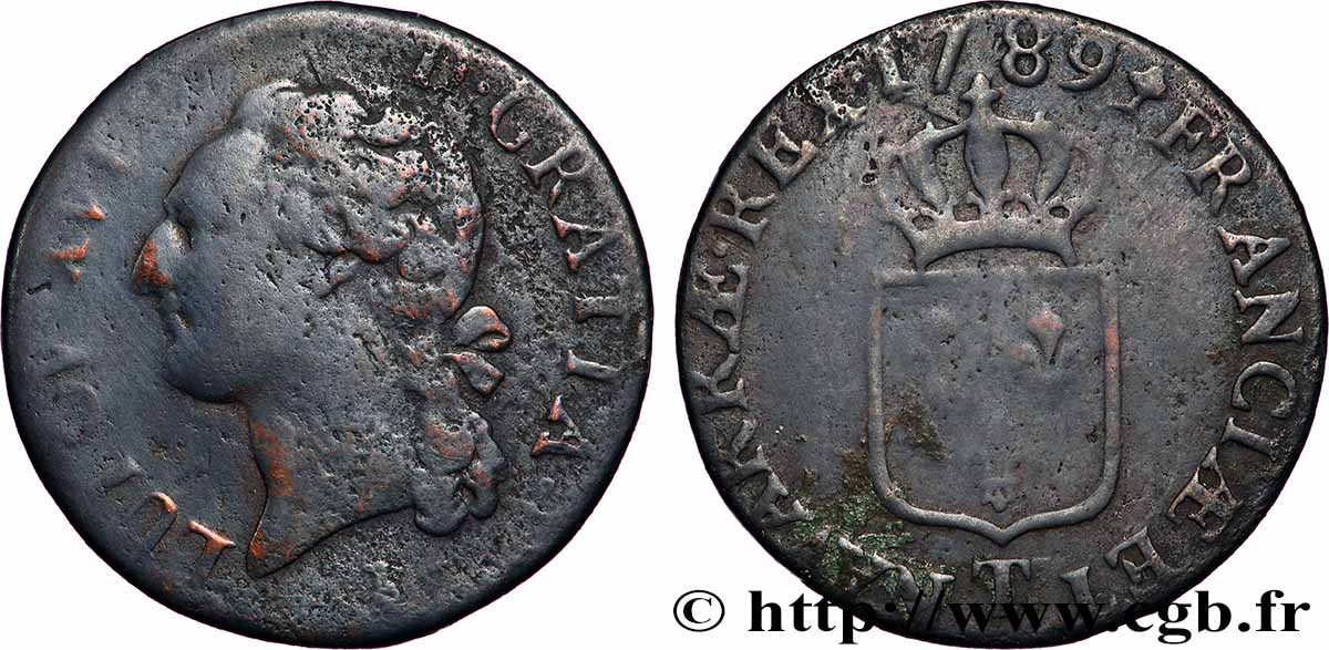 LOUIS XVI Demi-sol dit &nbsp;à l&nbsp;écu&nbsp; 1789 Nantes fS/S