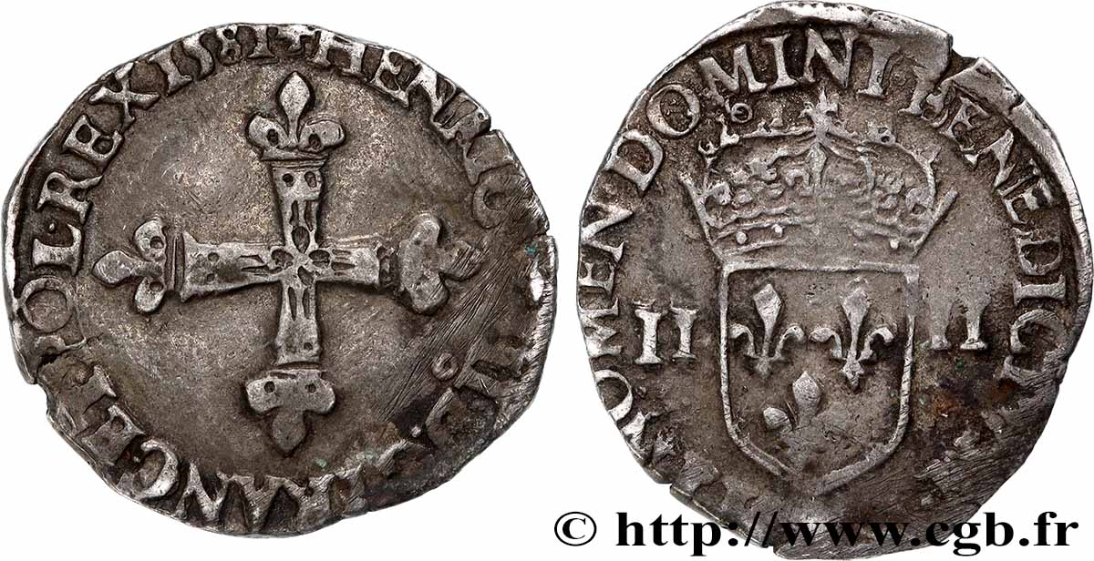 HENRY III Quart d&nbsp;écu, croix de face 1581 Rennes fSS