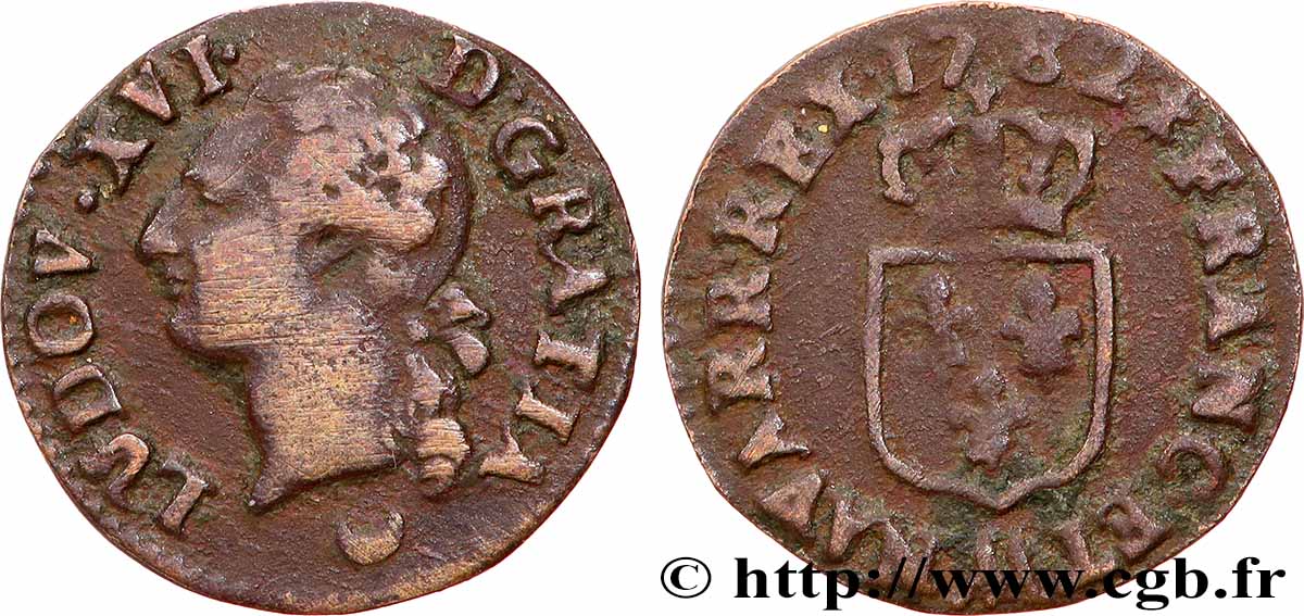 LOUIS XVI Liard dit “à l&nbsp;écu” 1782 Metz MB/q.BB