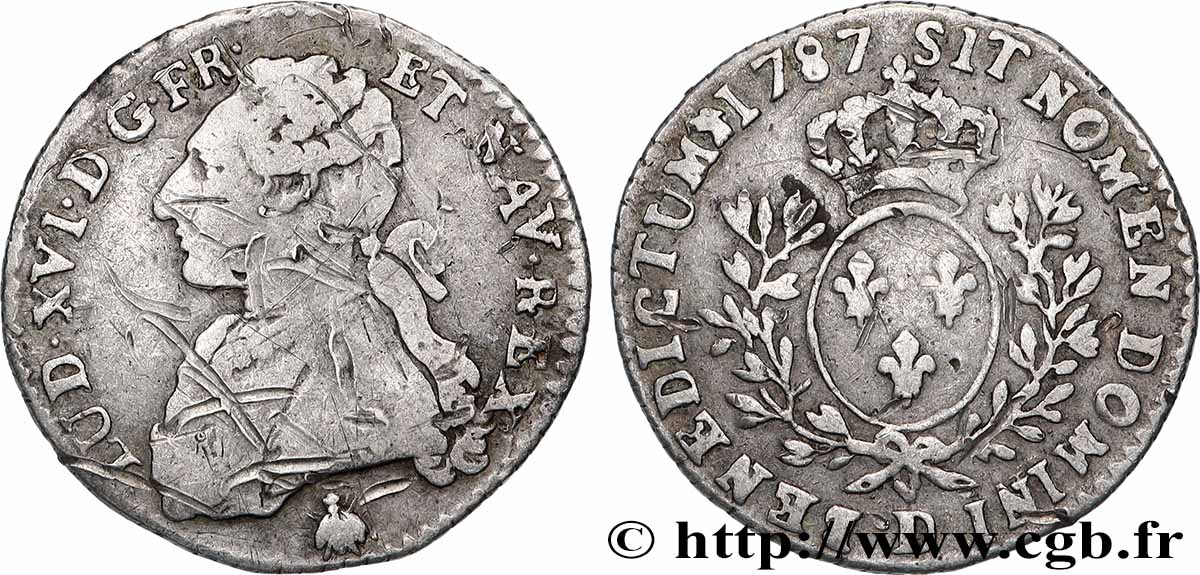 LOUIS XVI Dixième d&nbsp;écu aux branches d&nbsp;olivier 1787 Lyon RC+/BC