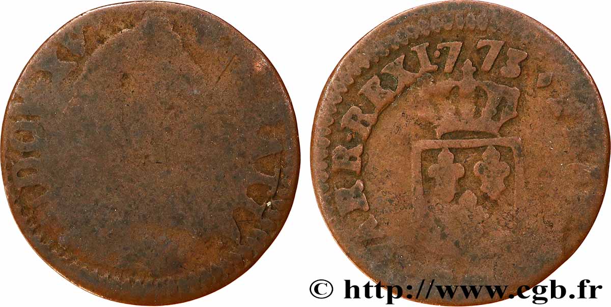 LOUIS XV &nbsp;THE WELL-BELOVED&nbsp; Liard dit &nbsp;à la vieille tête&nbsp; 1773 Lille VG