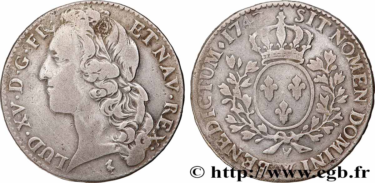 LOUIS XV &nbsp;THE WELL-BELOVED&nbsp; Demi-écu aux branches d’olivier, tête ceinte d’un bandeau 1747 Lille VF