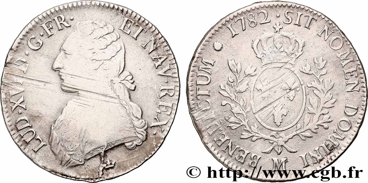 LOUIS XVI Écu aux branches d&nbsp;olivier 1782 Toulouse VF