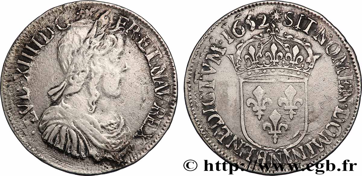 LOUIS XIV &nbsp;THE SUN KING&nbsp; Demi-écu, portrait à la mèche longue 1652 Montpellier fSS