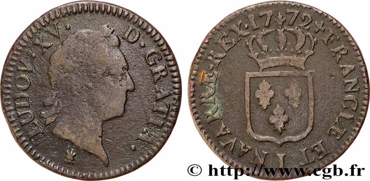 LOUIS XV &nbsp;THE WELL-BELOVED&nbsp; Sol dit &nbsp;à la vieille tête&nbsp; 1772 Limoges VF/VF