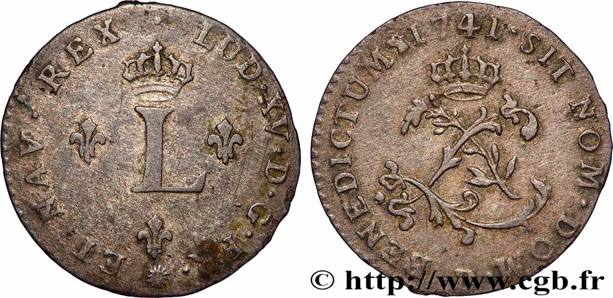 LOUIS XV &nbsp;THE WELL-BELOVED&nbsp; Double sol de billon 1741 Lyon XF/AU