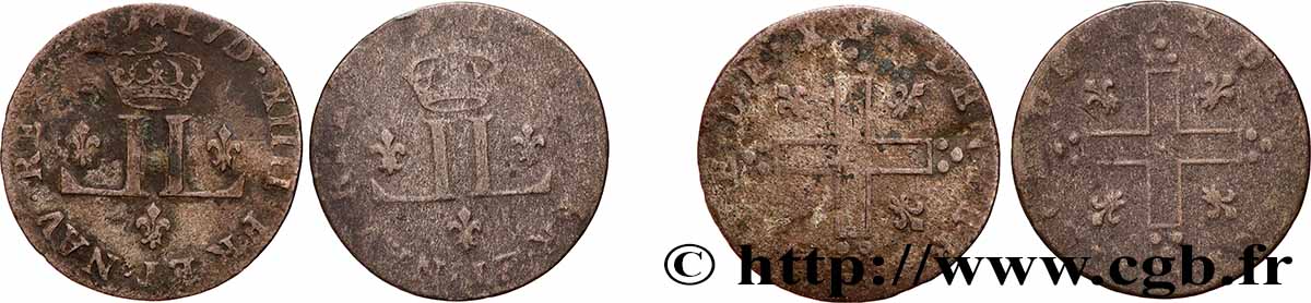 LOUIS XIV &nbsp;THE SUN KING&nbsp; XXX deniers aux 2 L couronnés, lot de 2 ex. n.d. Ateliers divers lot