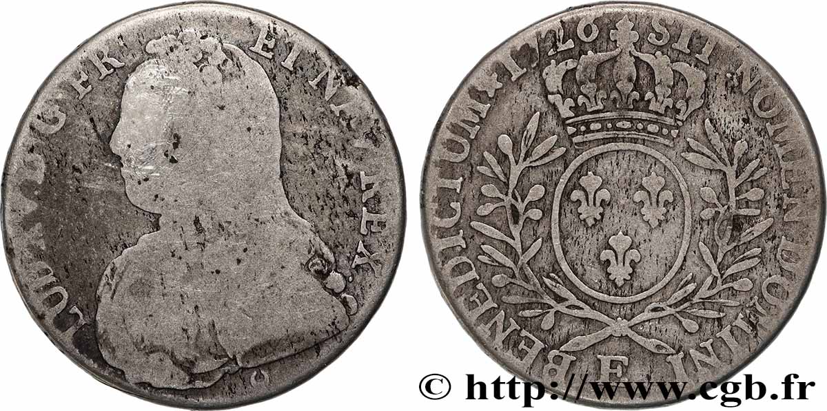 LOUIS XV &nbsp;THE WELL-BELOVED&nbsp; Demi-écu aux branches d&nbsp;olivier, buste habillé 1726 Tours B/q.MB