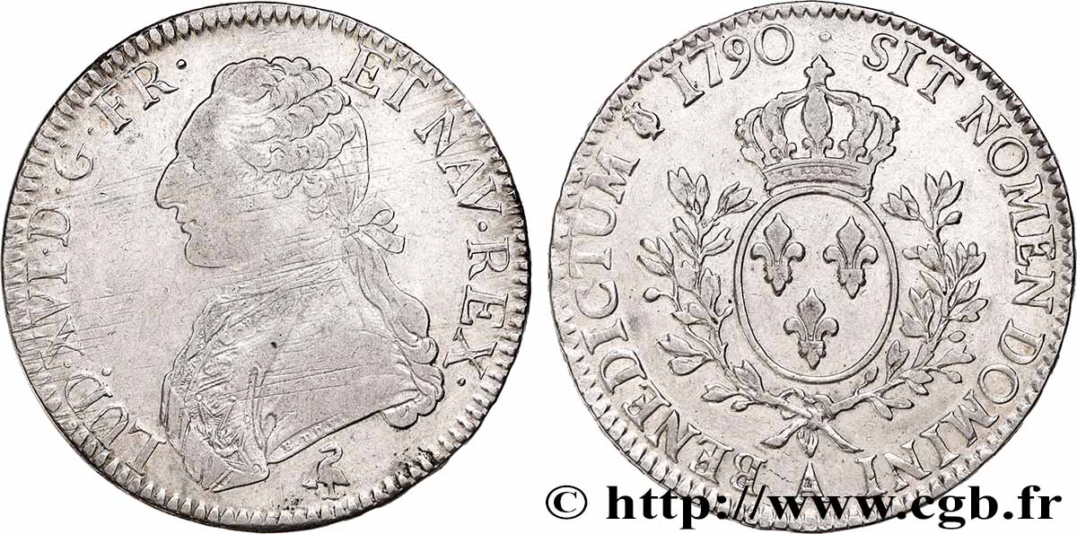 LOUIS XVI Écu aux branches d&nbsp;olivier 1790 Paris TTB/SUP