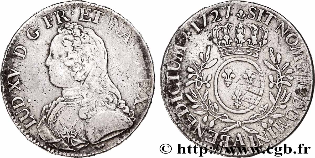 LOUIS XV DIT LE BIEN AIMÉ Écu aux branches d&nbsp;olivier, buste habillé 1727 Paris TB+/TTB