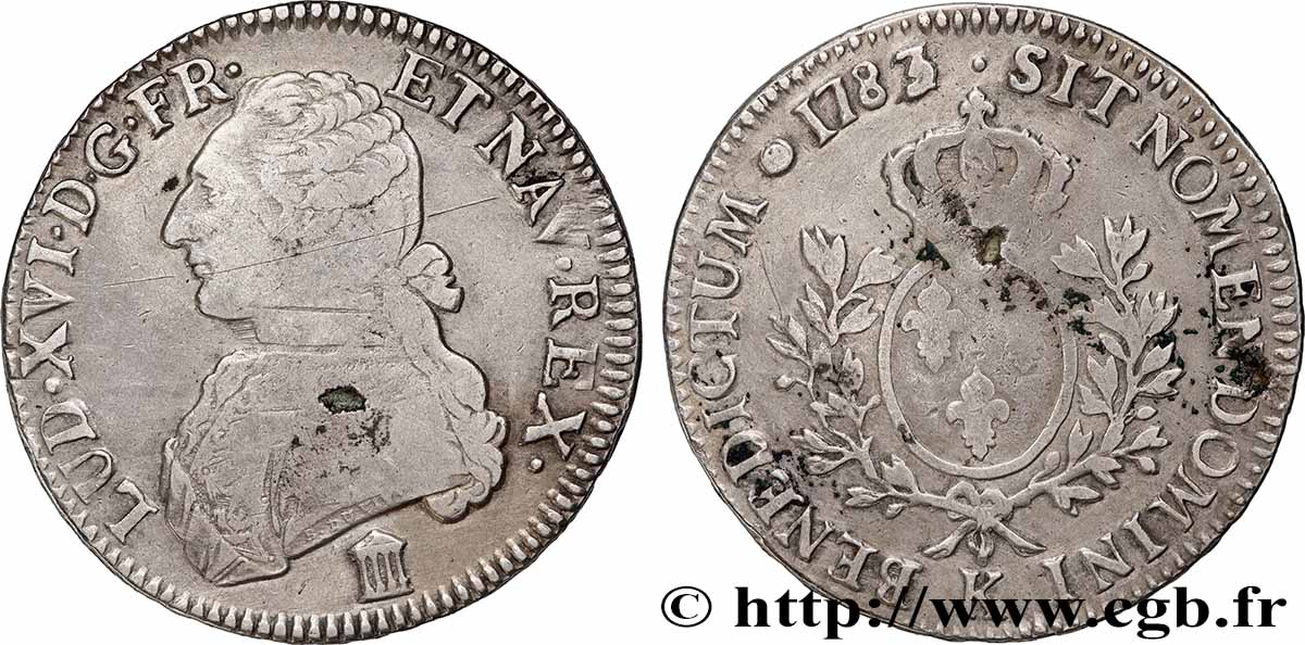 LOUIS XVI Écu aux branches d&nbsp;olivier 1783 Bordeaux VF