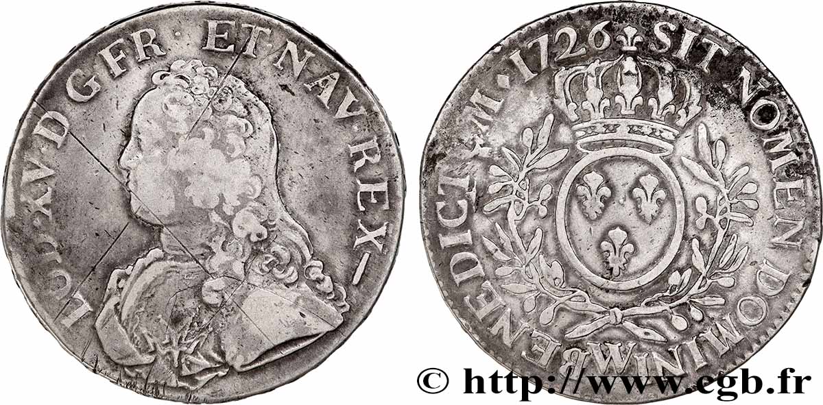 LOUIS XV THE BELOVED Écu aux branches d&nbsp;olivier, buste habillé 1726 Lille VF