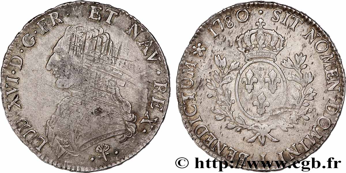 LOUIS XVI Écu aux branches d&nbsp;olivier 1780 Bayonne VF