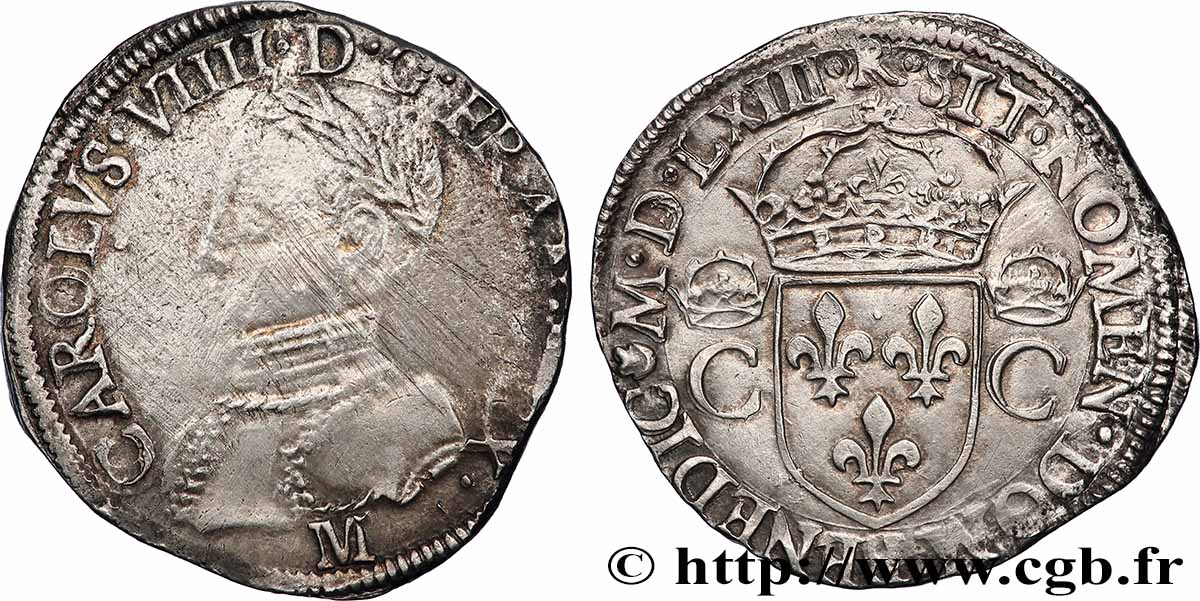 CHARLES IX Teston, 2e type 1563 Toulouse VF/XF