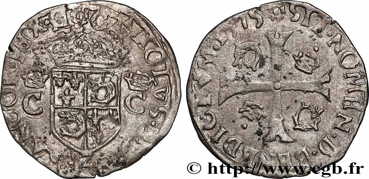 HENRI III. MONNAYAGE AU NOM DE CHARLES IX Douzain du Dauphiné aux deux C couronnés 1575 Grenoble TTB
