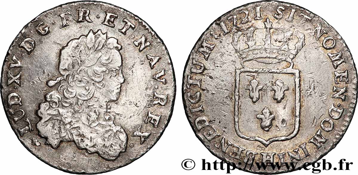 LOUIS XV &nbsp;THE WELL-BELOVED&nbsp; Tiers d&nbsp;écu de France 1721 La Rochelle XF