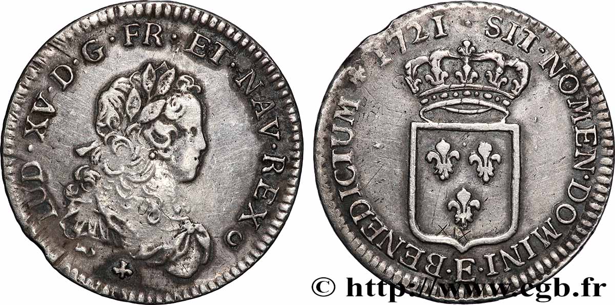 LOUIS XV DIT LE BIEN AIMÉ Tiers d&nbsp;écu de France 1721 Tours TB+/TTB
